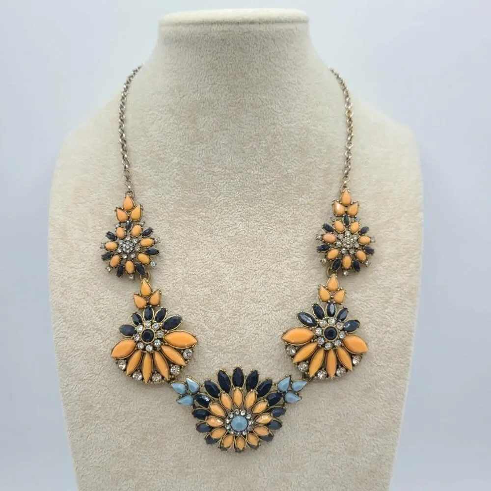 J Crew Vintage Blue Peach Resin FlowerNecklace
